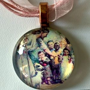 Necklace Vintage bible art glass pendant